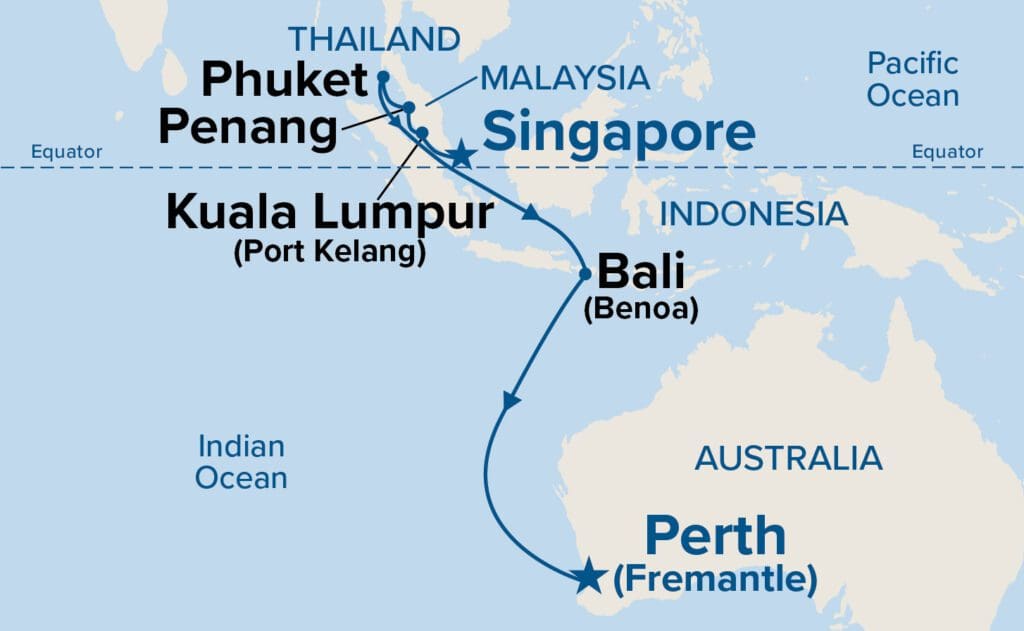 TREASURES OF ASIA CRUISE fr SINGAPORE TO FREMANTLE